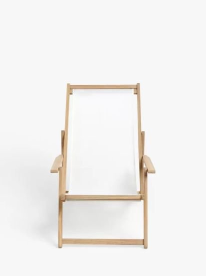 Acacia Wood Deck Chair Frame & Sling, Natural/White